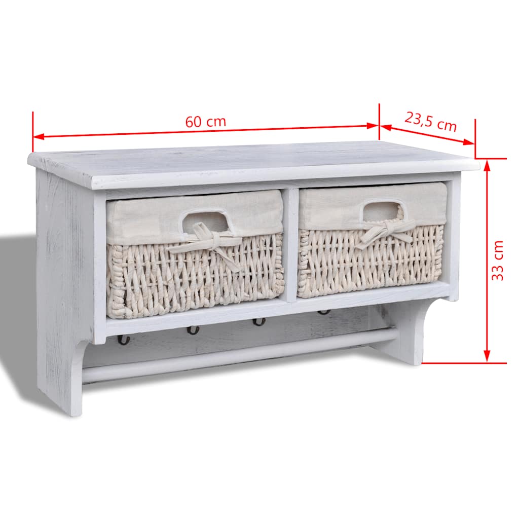 240792 vidaXL Wall Shelf White 60x23,5x33 cm Paulownia Wood