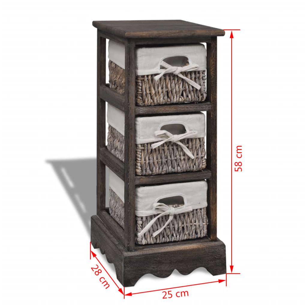 240799 vidaXL Wooden Storage Rack 3 Weaving Baskets Brown