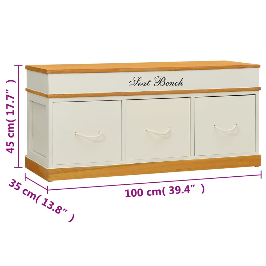 vidaXL Storage Bench Solid Paulownia Wood 100 cm
