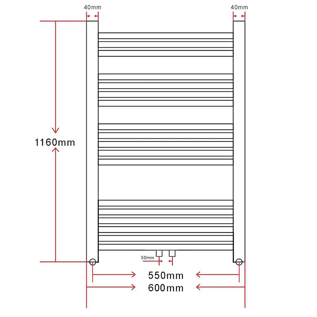 Bathroom Radiator Central Heating Towel Rail Curve 600 x 1160 mm