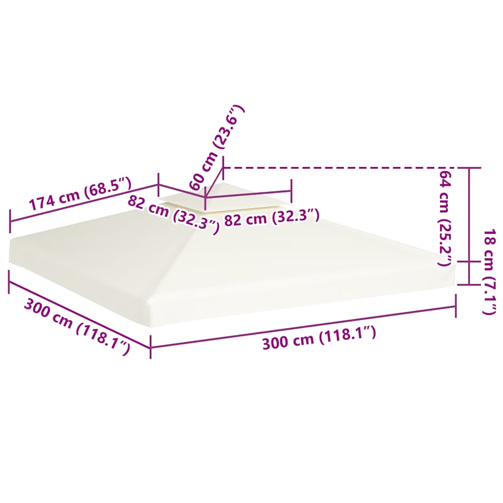 40874 vidaXL Gazebo Cover Canopy Replacement 310 g / m² Cream White 3 x 3 m