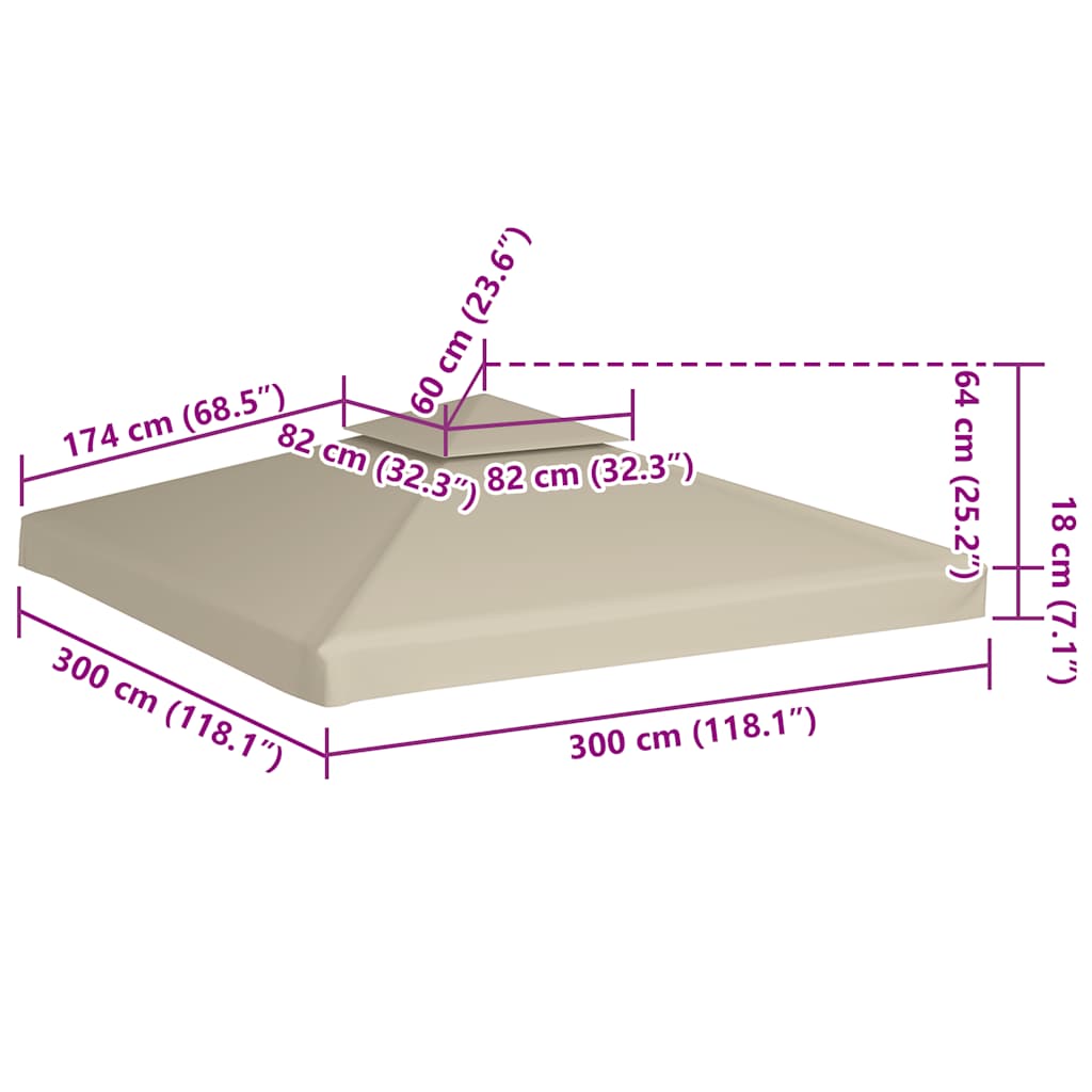 40875 vidaXL Gazebo Cover Canopy Replacement 310 g / m² Beige 3 x 3 m