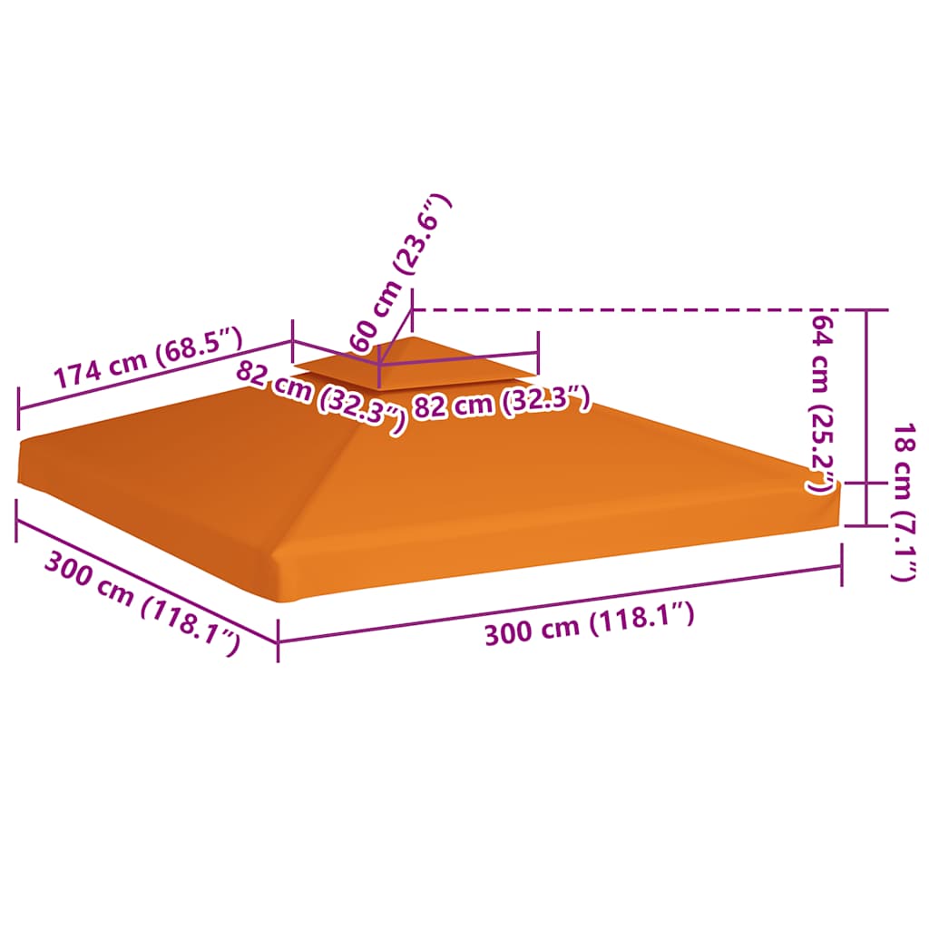 40877 vidaXL Gazebo Cover Canopy Replacement 310 g / m² Orange 3 x 3 m