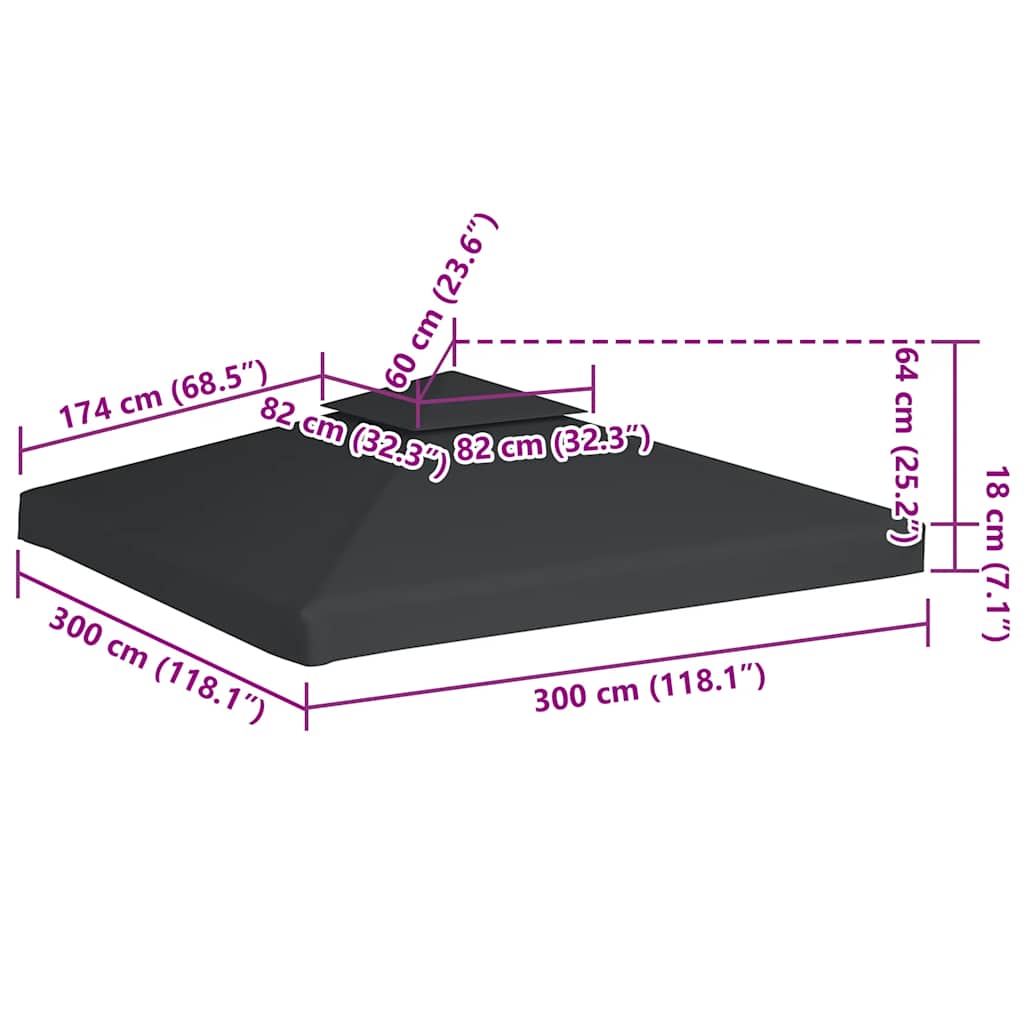 40878 vidaXL Gazebo Cover Canopy Replacement 310 g / m² Dark Grey 3 x 3 m