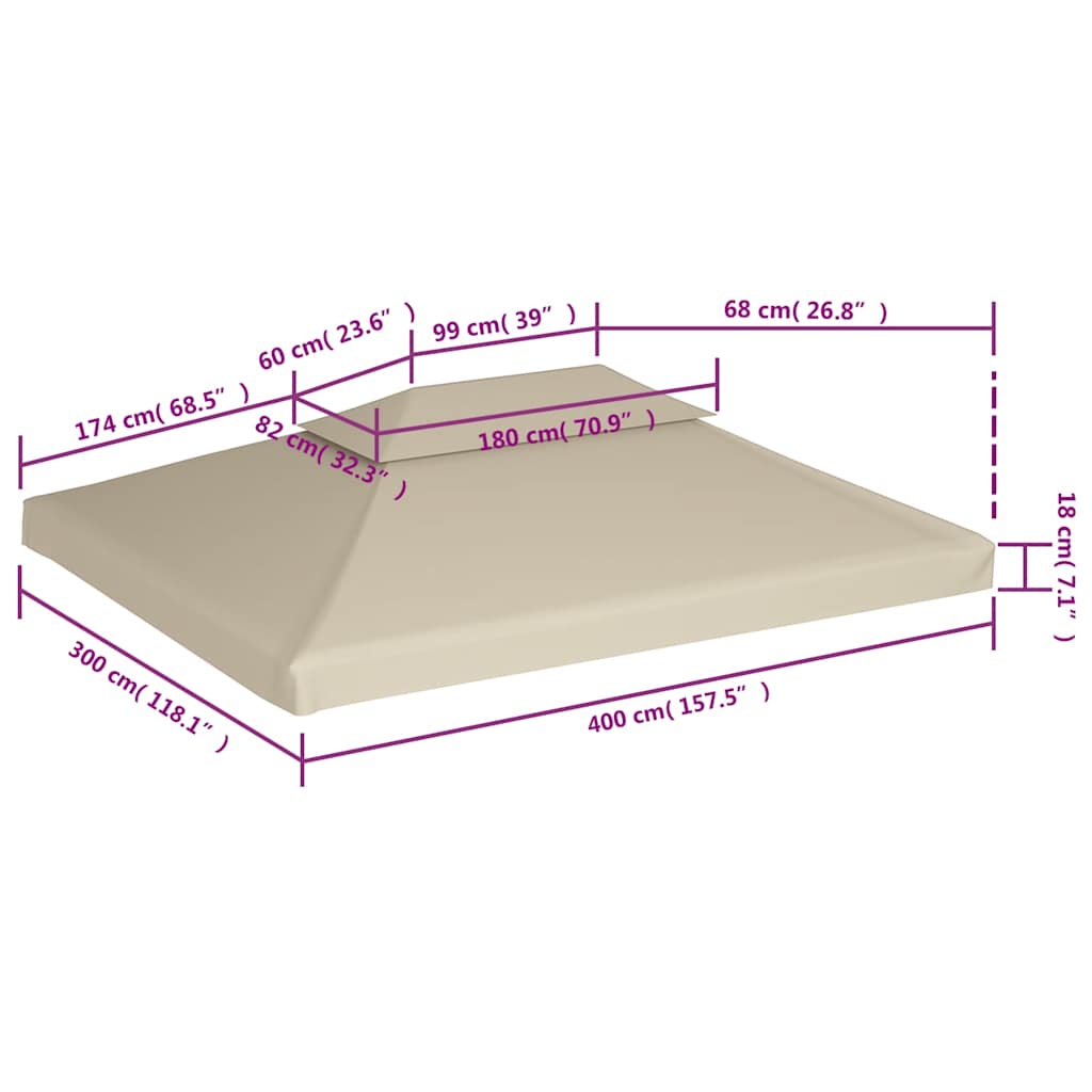 40881 vidaXL Gazebo Cover Canopy Replacement 310 g / m² Beige 3 x 4 m