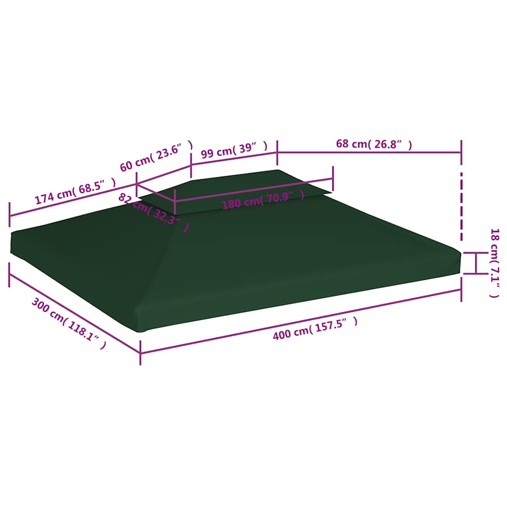 40882 vidaXL Gazebo Cover Canopy Replacement 310 g / m² Green 3 x 4 m