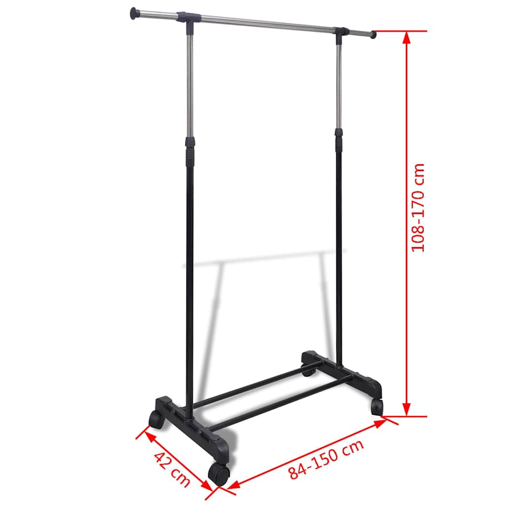50259 vidaXL Adjustable Clothes Rack 4 Castors 1 Hanging Rail