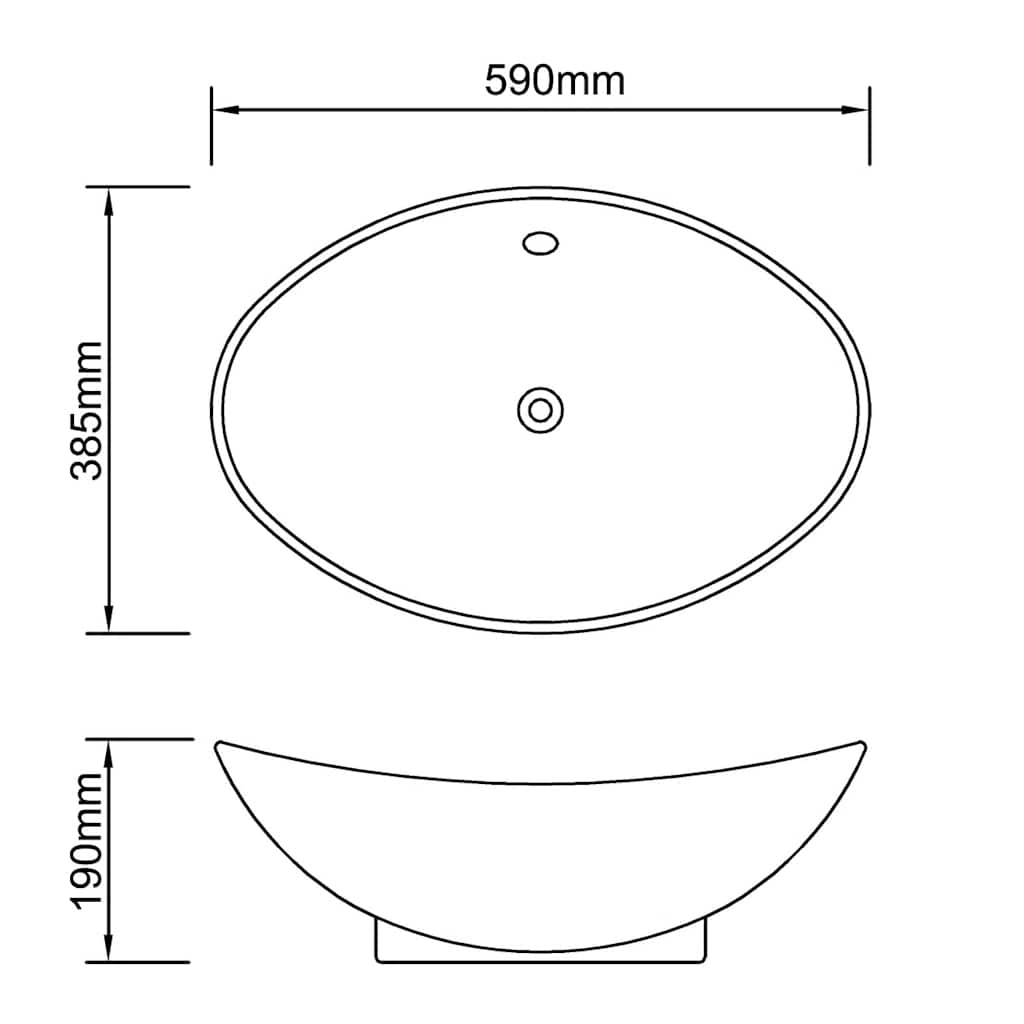 Luxury Ceramic Basin Oval with Overflow 59 x 38.5 cm