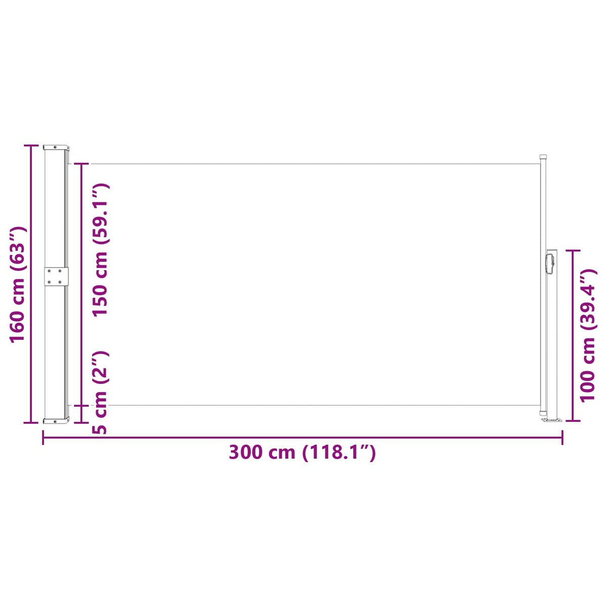 Patio Terrace Side Awning 160 x 300 cm Blue