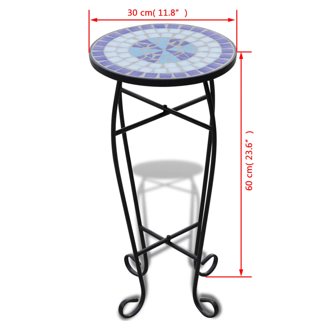 Mosaic Side Table Plant Table Blue and White