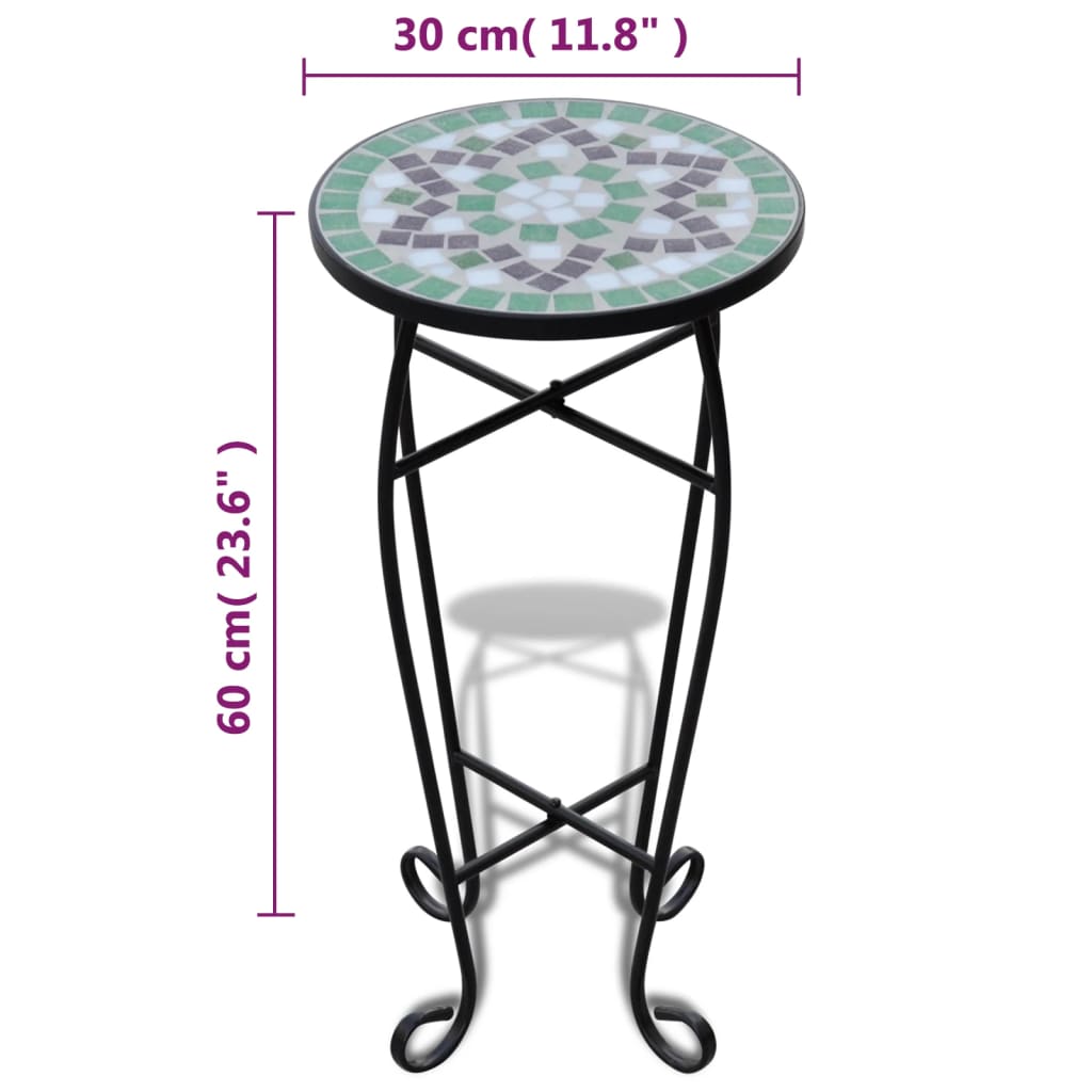 Mosaic Side Table Plant Table Green and White
