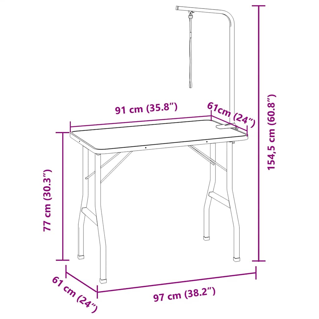 Grooming Table | Black | MDF with rubber surface | Large