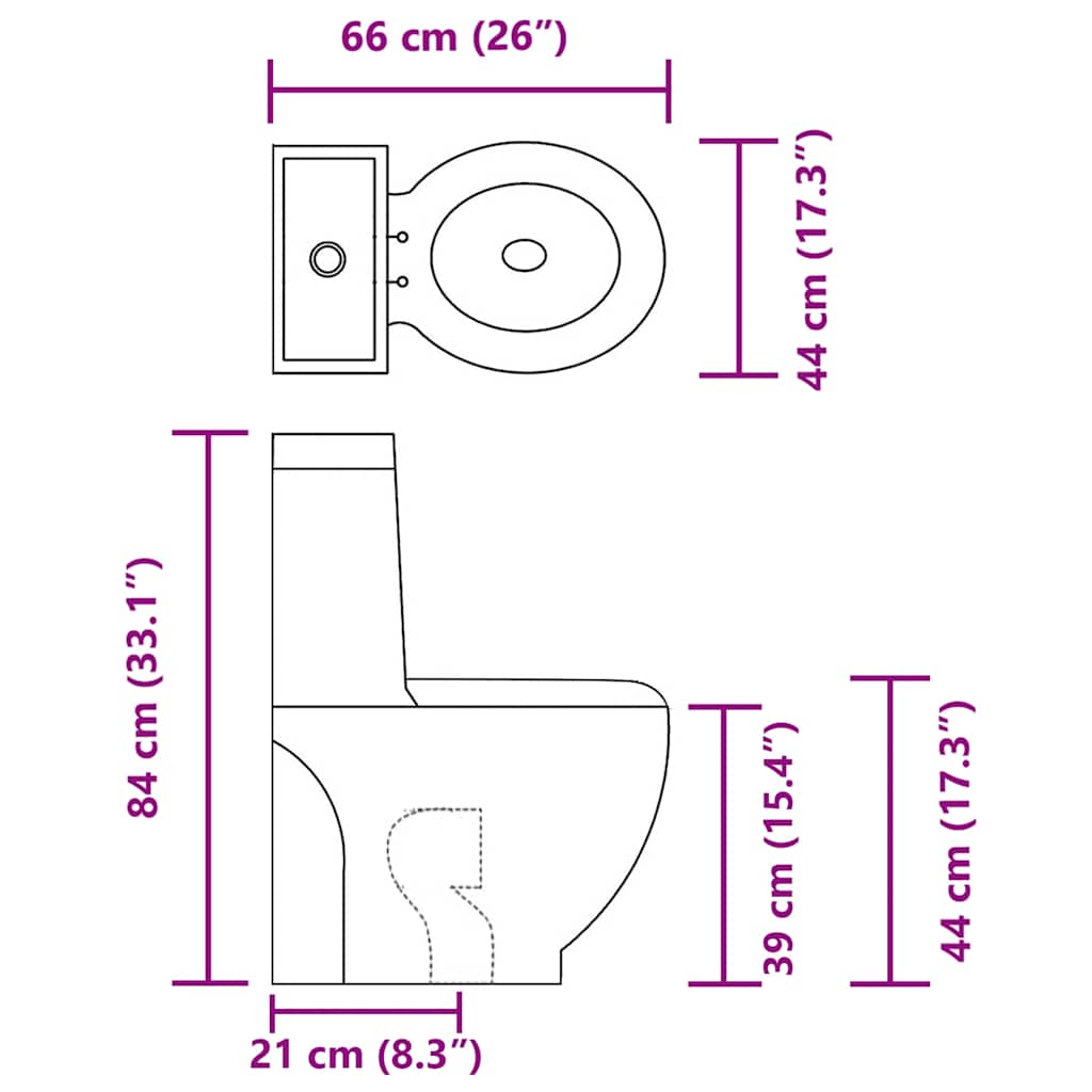 141136 vidaXL WC Ceramic Toilet Bathroom Round Toilet Bottom Water Flow Black