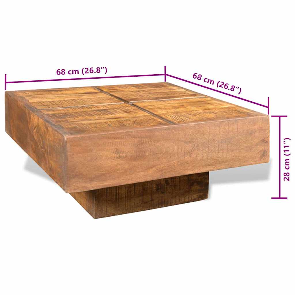 Coffee Table Brown Square Solid Mango Wood