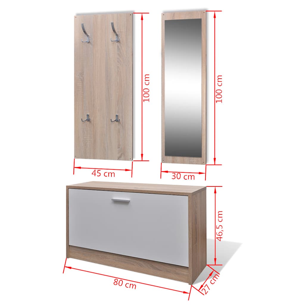 241246 Oak and White 3-in-1 Wooden Shoe Cabinet Set