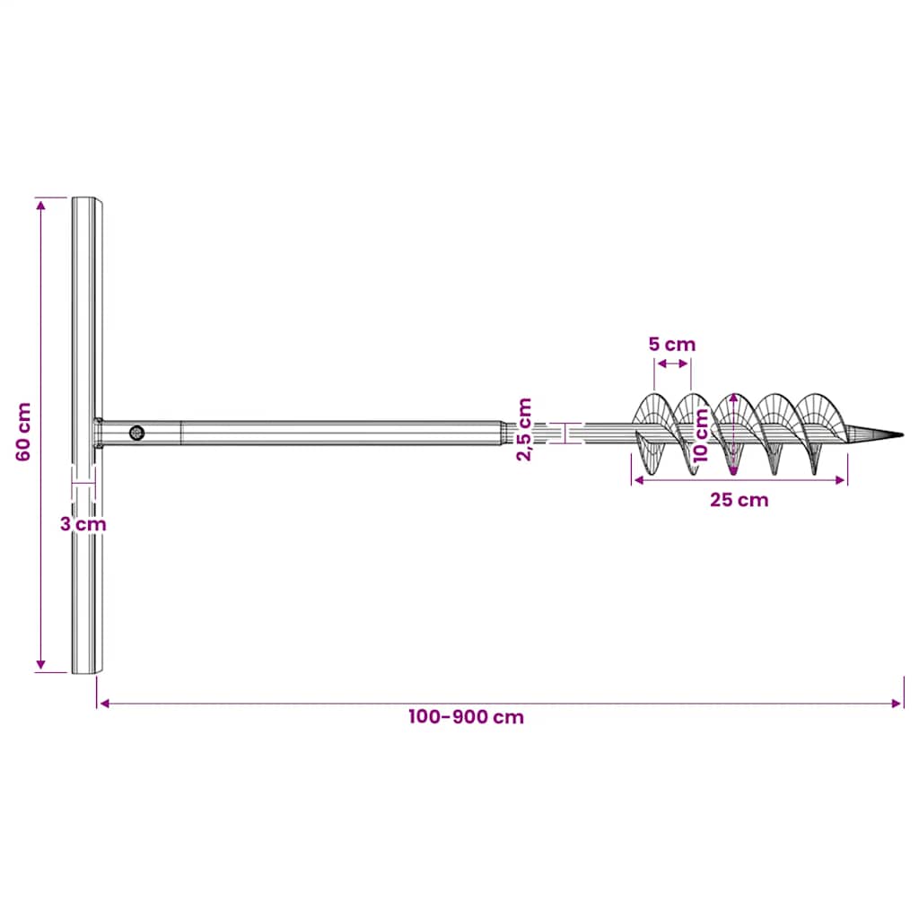 Ground Drill with Handle 100 mm with Extension Tube 9 m Steel
