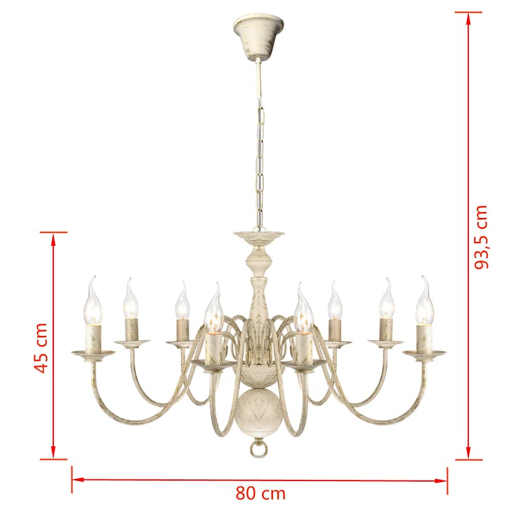 241383 Antique White Metal Chandelier 8 x E14 Bulbs