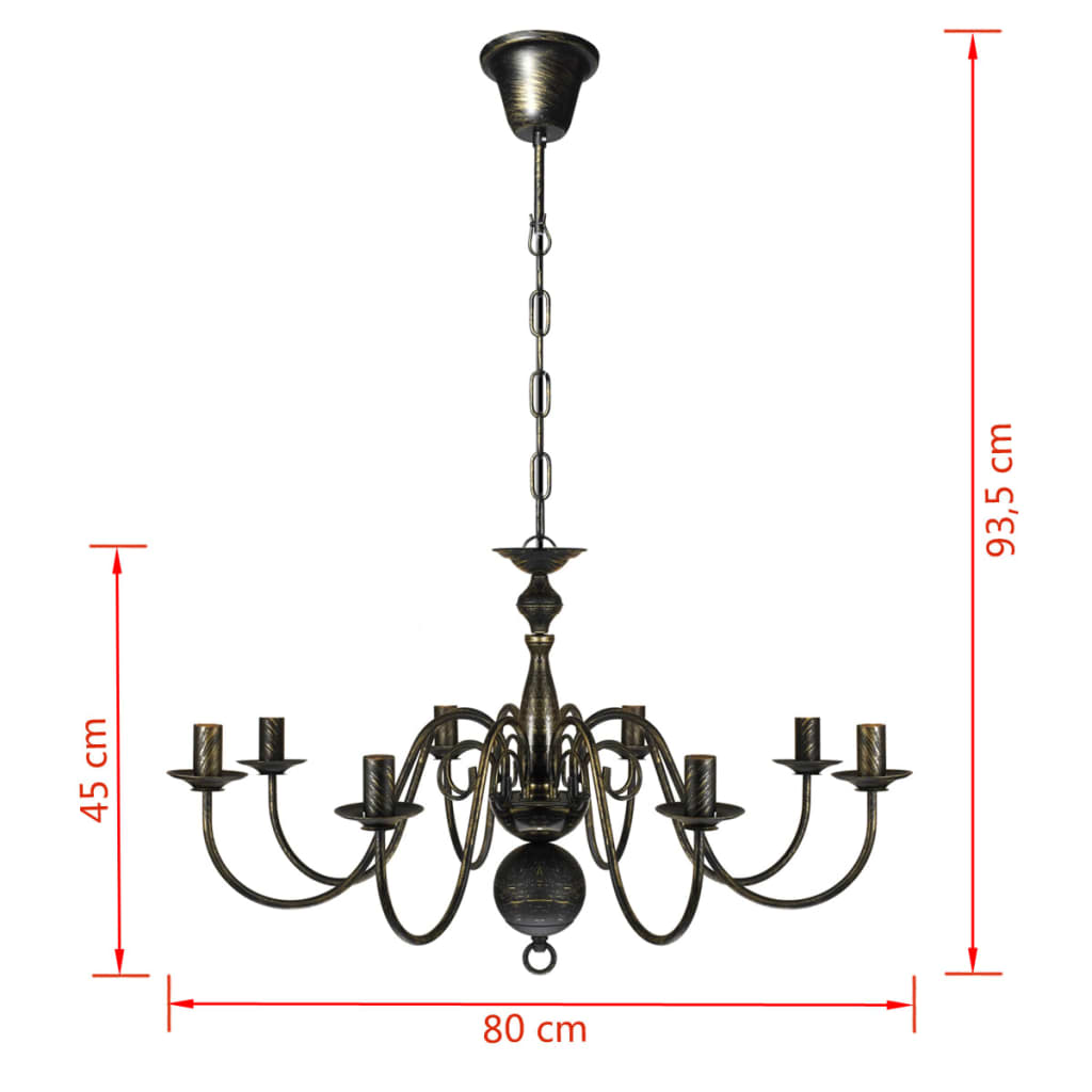 241384 Antique Black Metal Chandelier 8 x E14 Bulbs