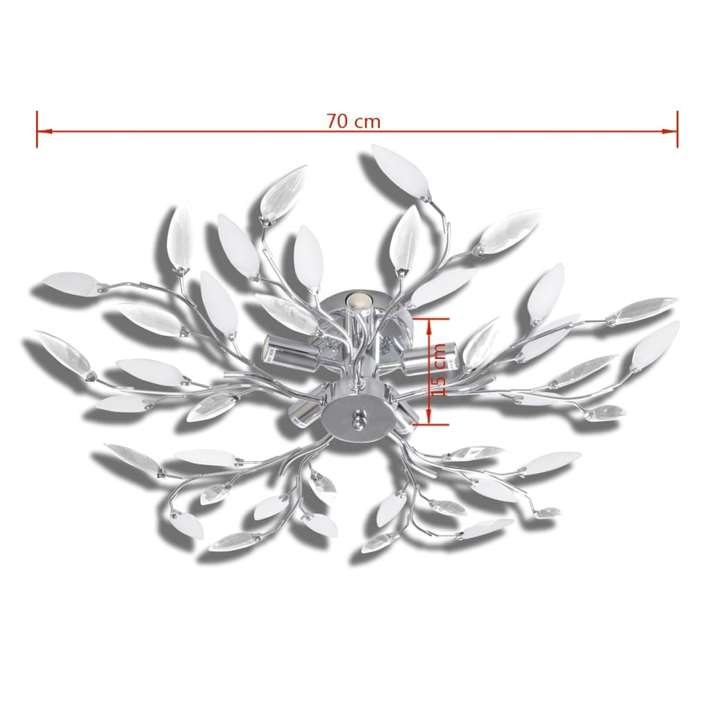 241476 Transparent & White Ceiling Lamp with Acrylic Crystal Leaf Arms for 5 E14 Bulbs
