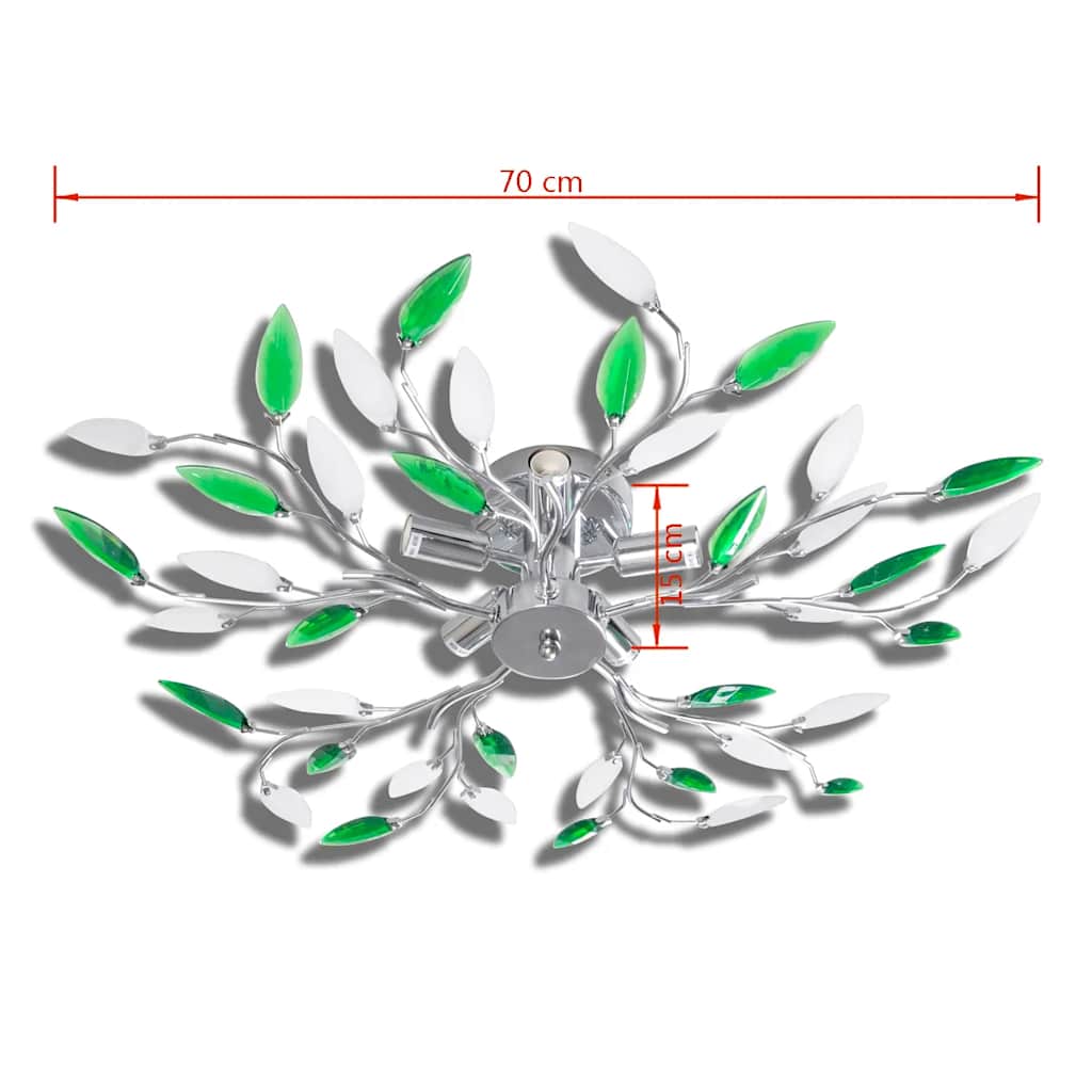 241478 Green & White Ceiling Lamp with Acrylic Crystal Leaf Arms for 5 E14 Bulbs