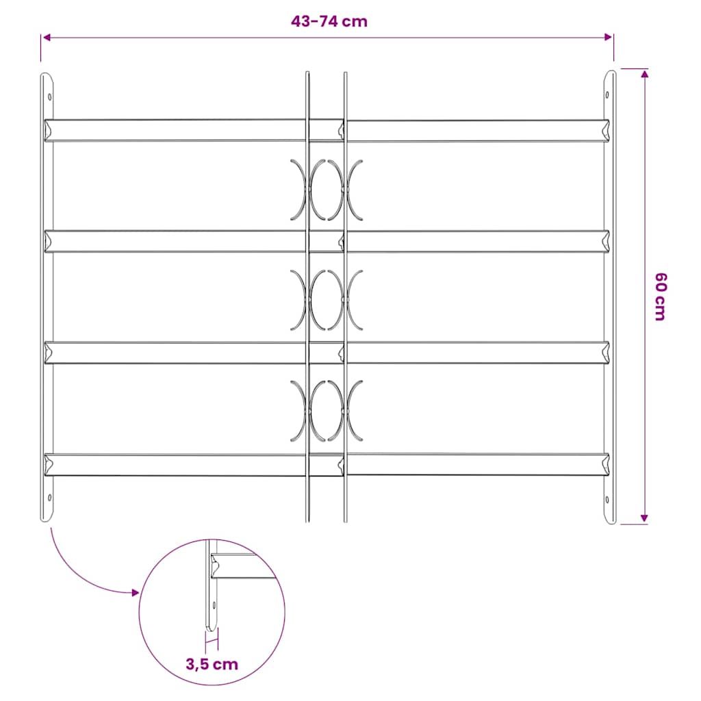 Adjustable Security Grille for Windows with 4 Crossbars 500-650 mm