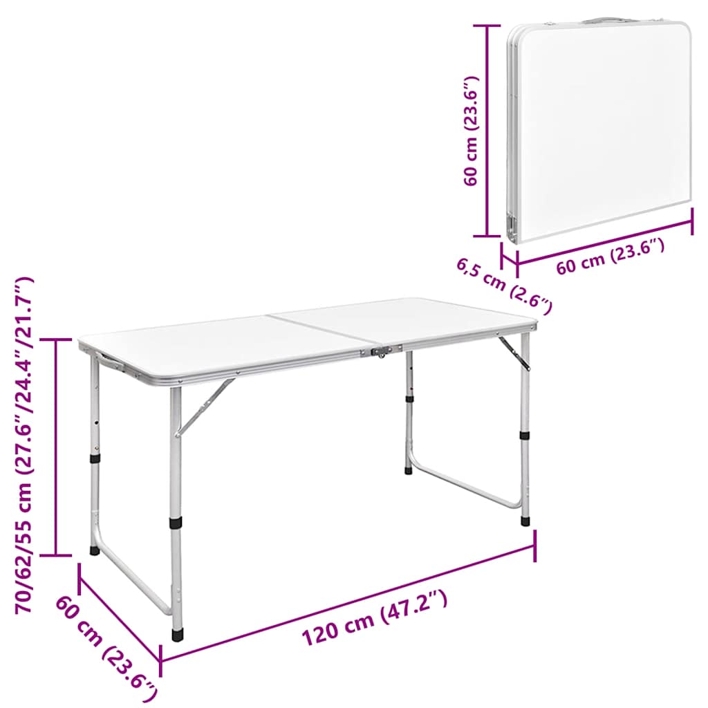 41325 vidaXL Foldable Camping Table Height Adjustable Aluminium 120 x 60 cm