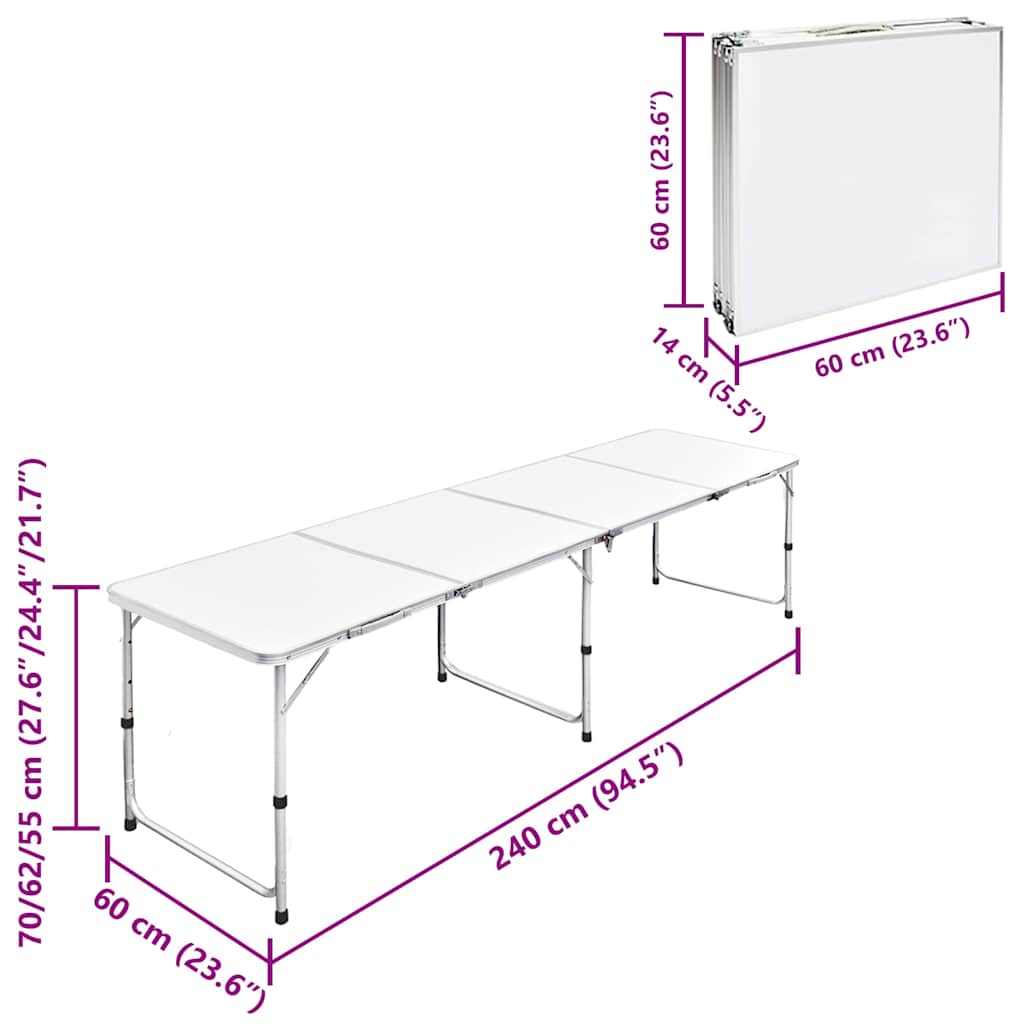 41327 Foldable Camping Table Height Adjustable Aluminium 240 x 60 cm
