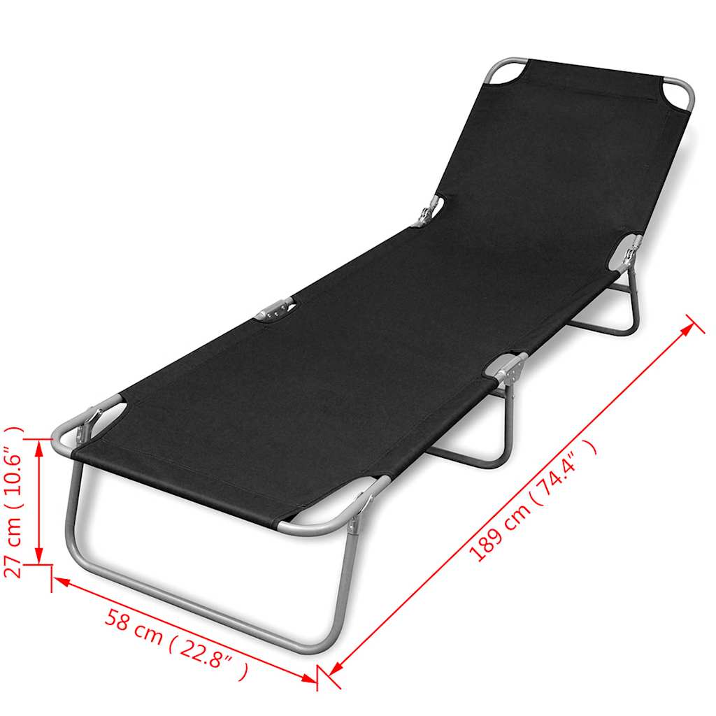 41478 vidaXL Folding Sun Lounger Powder-coated Steel Black