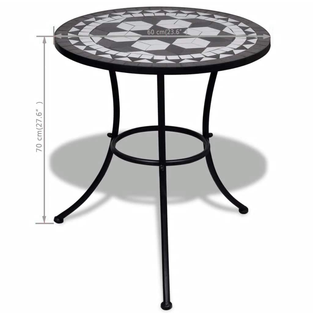 41532 vidaXL Bistro Table Black and White 60 cm Mosaic