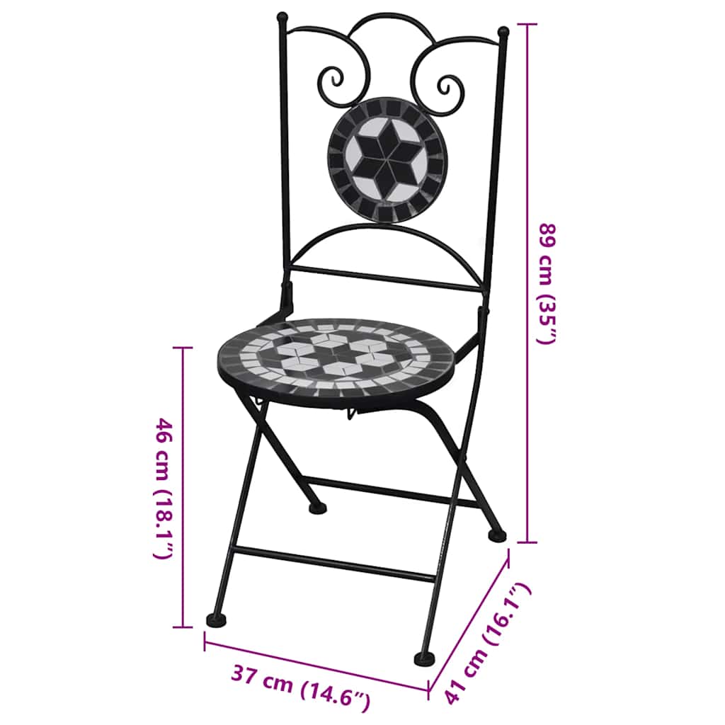 Folding Chairs 2 pcs Ceramic Black and White