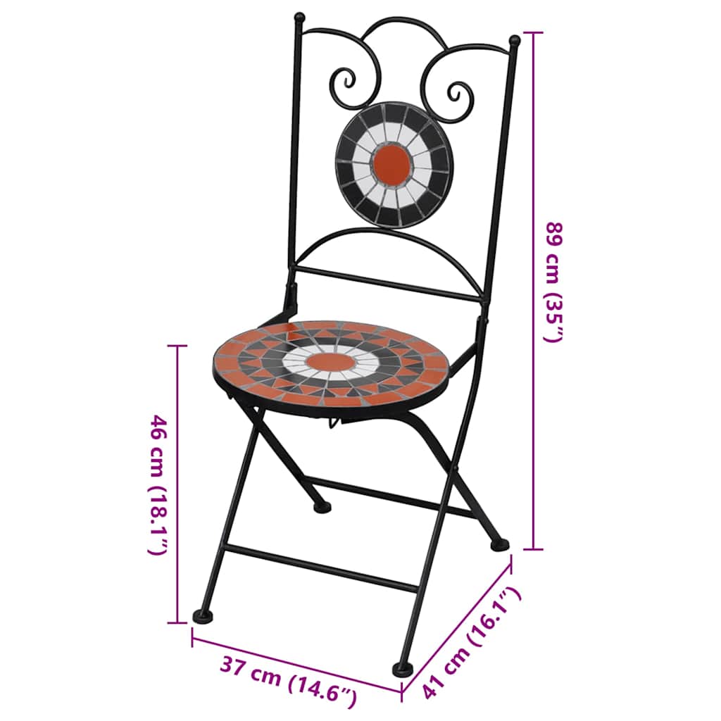 Garden Chair | Set of 2 | Terracotta | Powder-coated iron | Foldable