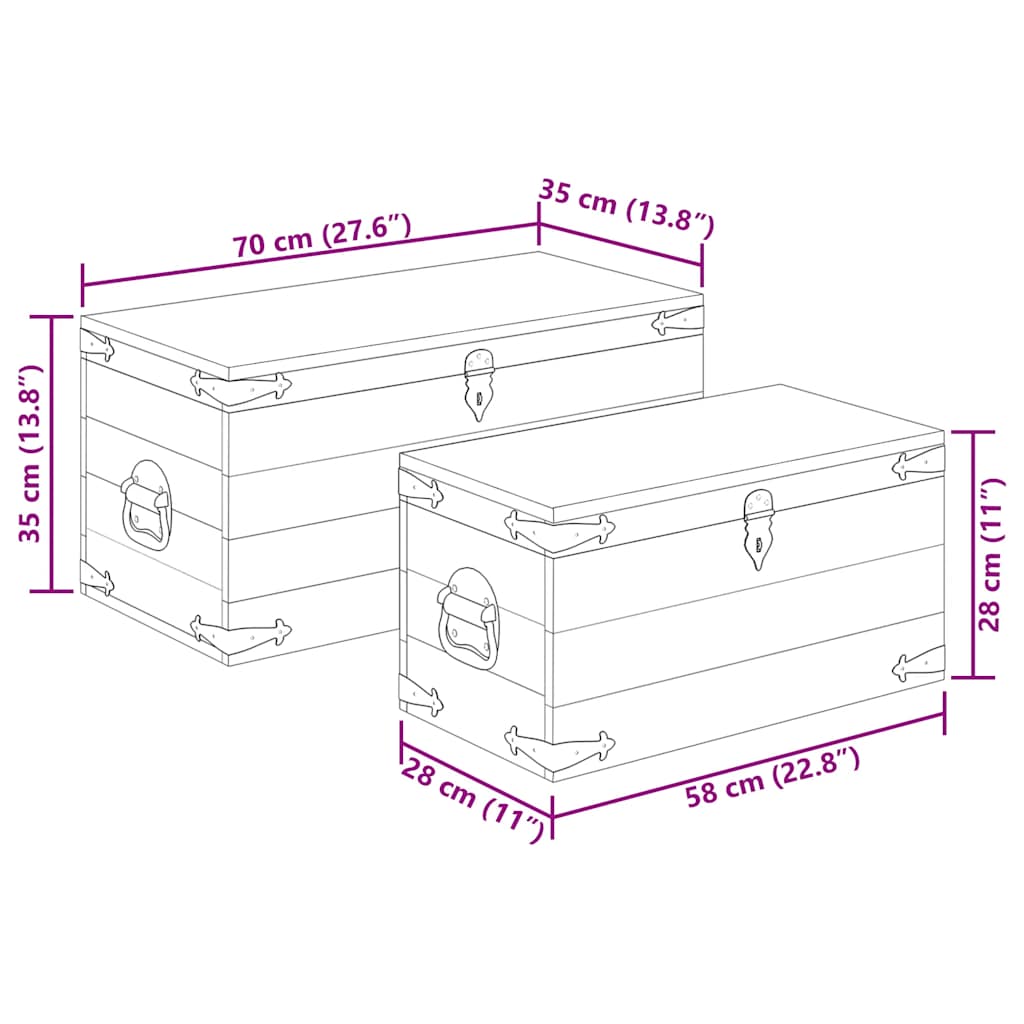 Storage Chest Set 2 Pieces Rough Mango Wood
