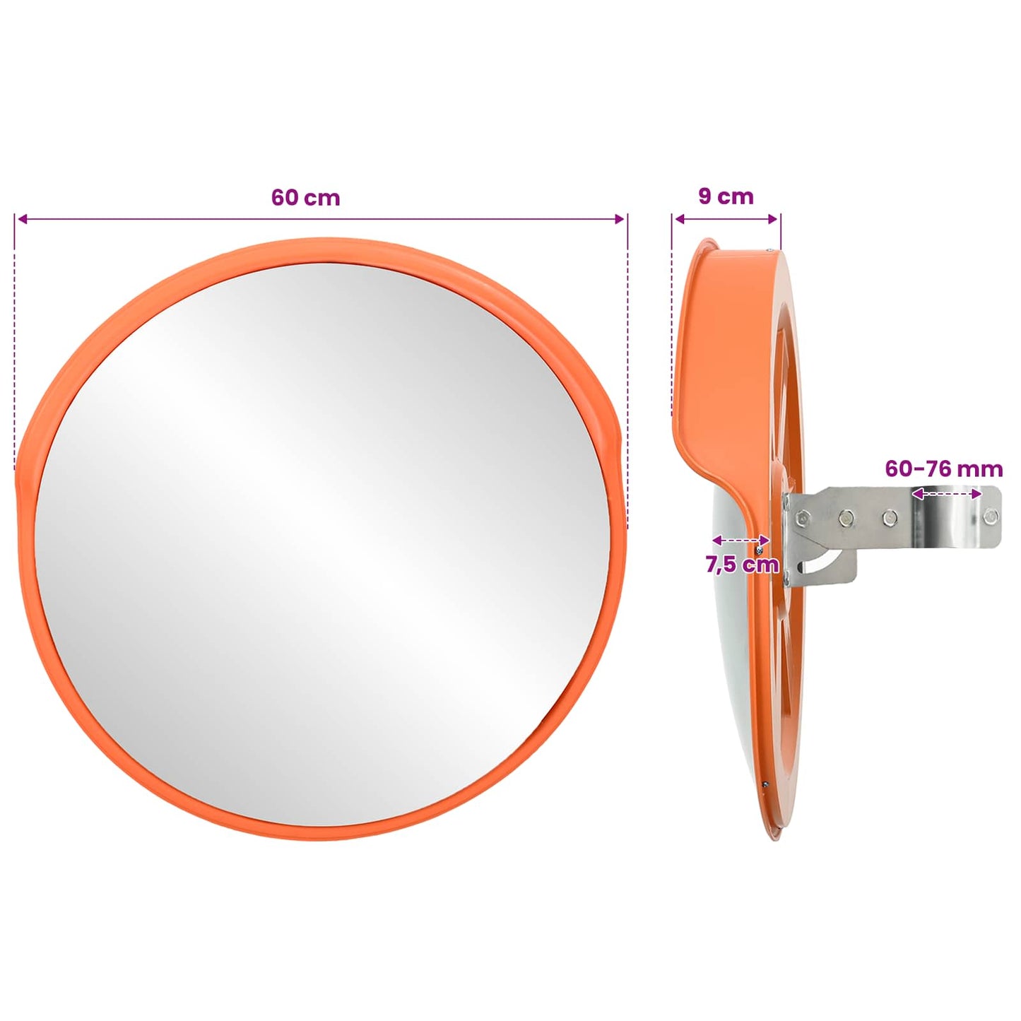 Convex Traffic Mirror PC Plastic Orange 60 cm Outdoor