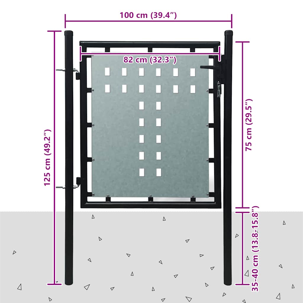 141684 vidaXL Black Single Door Fence Gate 100x75 cm