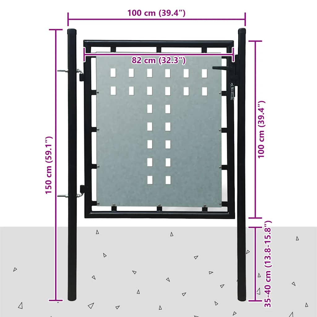 Black Single Door Fence Gate 100x100 cm