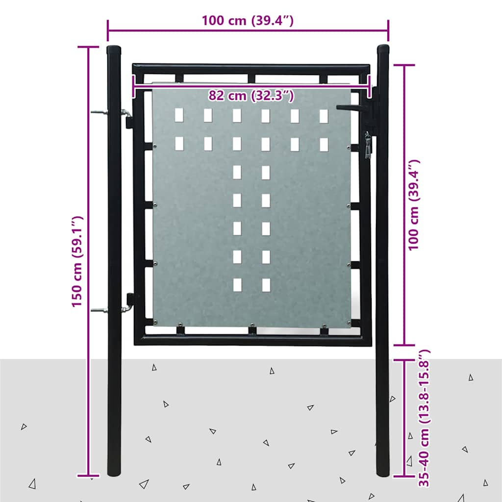 141685 vidaXL Black Single Door Fence Gate 100x100 cm