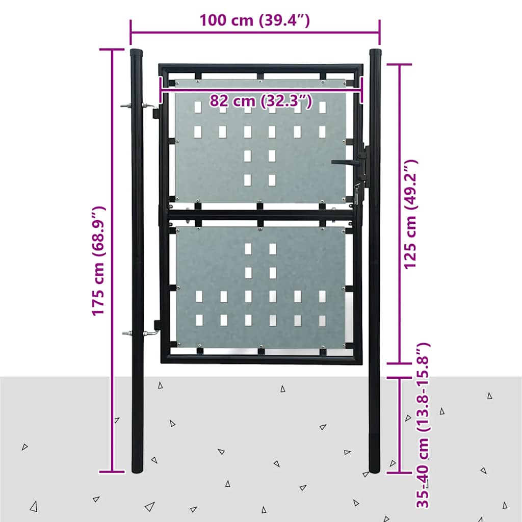 141686 vidaXL Black Single Door Fence Gate 100x125 cm