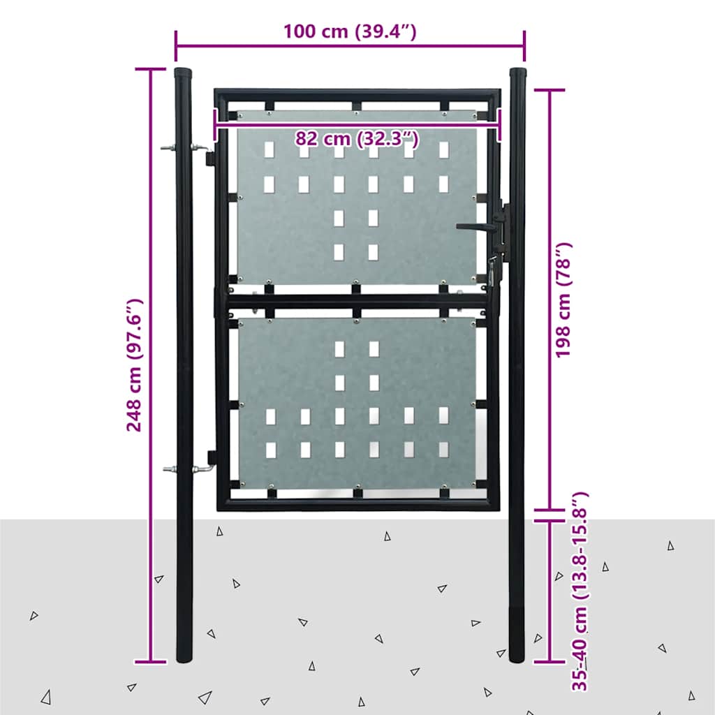 141689 vidaXL Black Single Door Fence Gate 100x200 cm