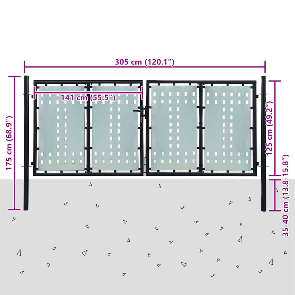 141693 vidaXL Black Single Door Fence Gate 300x150 cm