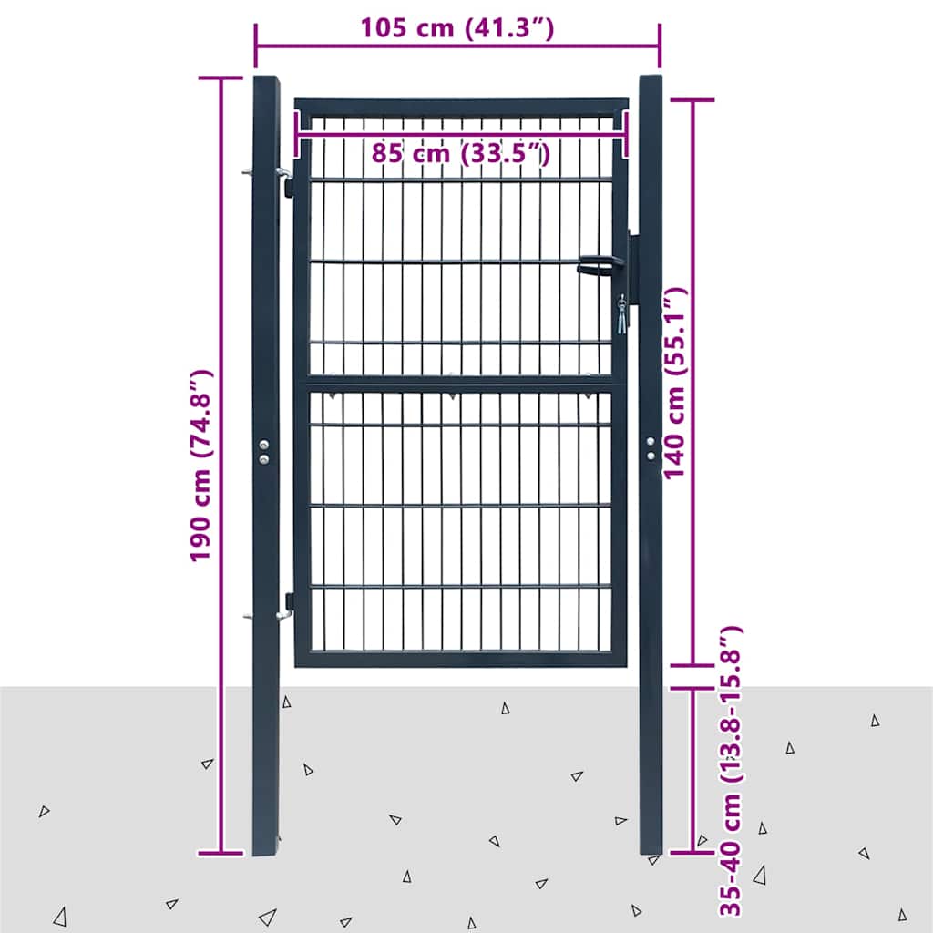 141743 vidaXL 2D Fence Gate (Single) Anthracite Grey 100x140 cm