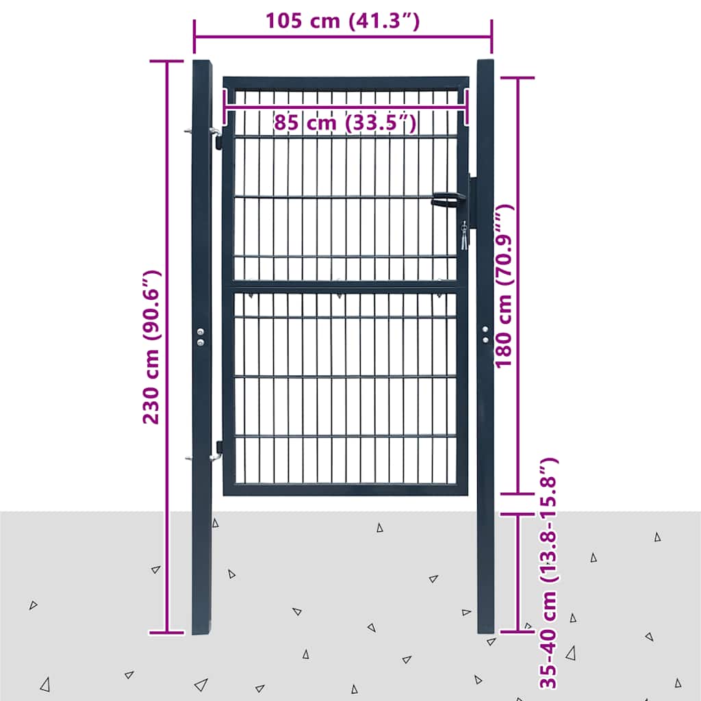 141745 vidaXL 2D Fence Gate (Single) Anthracite Grey 100x180 cm