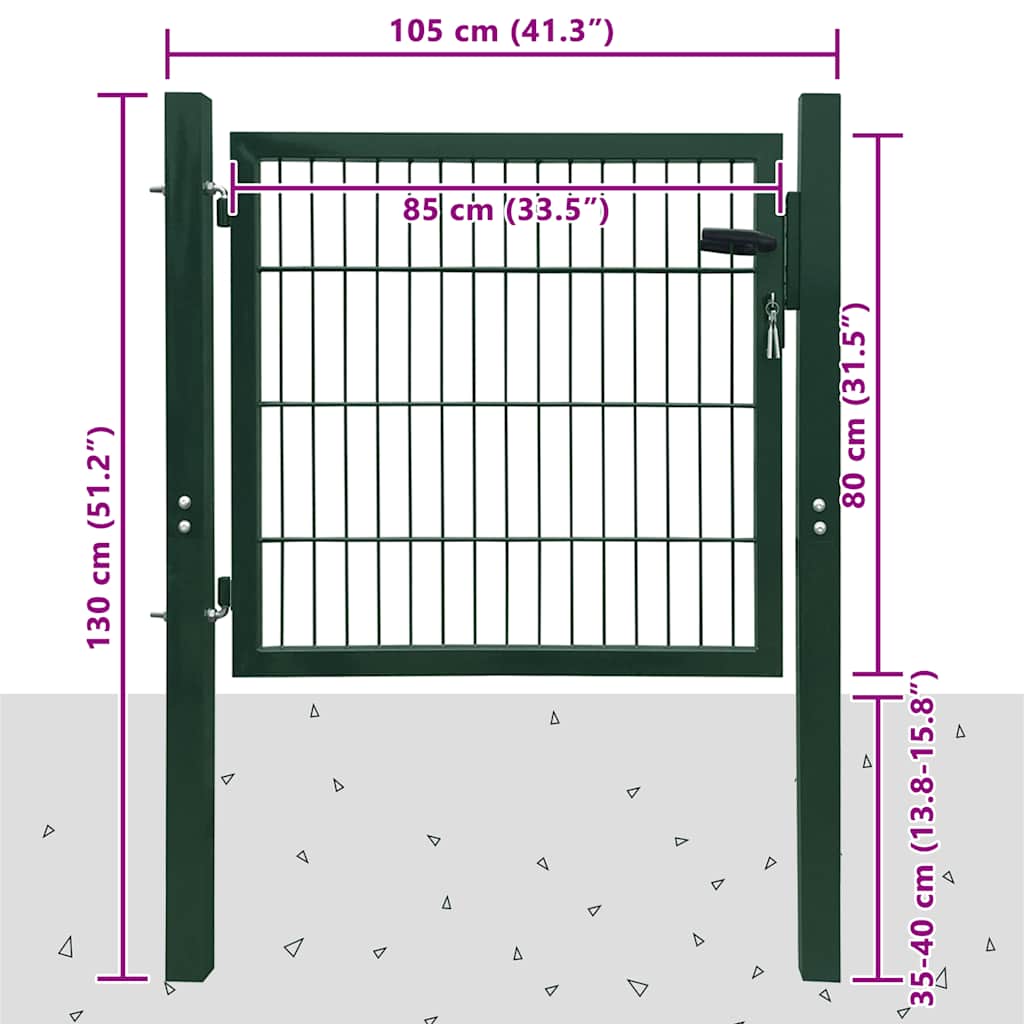 141747 vidaXL 2D Fence Gate (Single) Green 100x80 cm