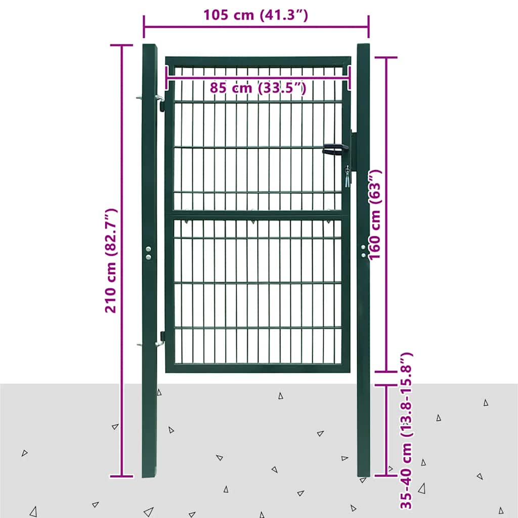 141751 vidaXL 2D Fence Gate (Single) Green 100x160 cm