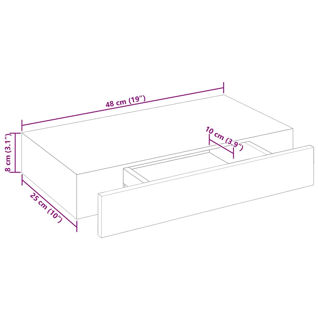 242187 White MDF Floating Wall Display Shelf 1 Drawer Book/DVD Storage