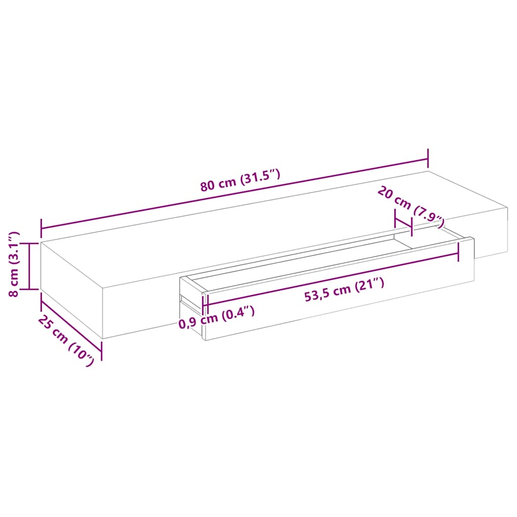 242188 White MDF Floating Wall Display Shelf 1 Drawer Book/DVD Storage