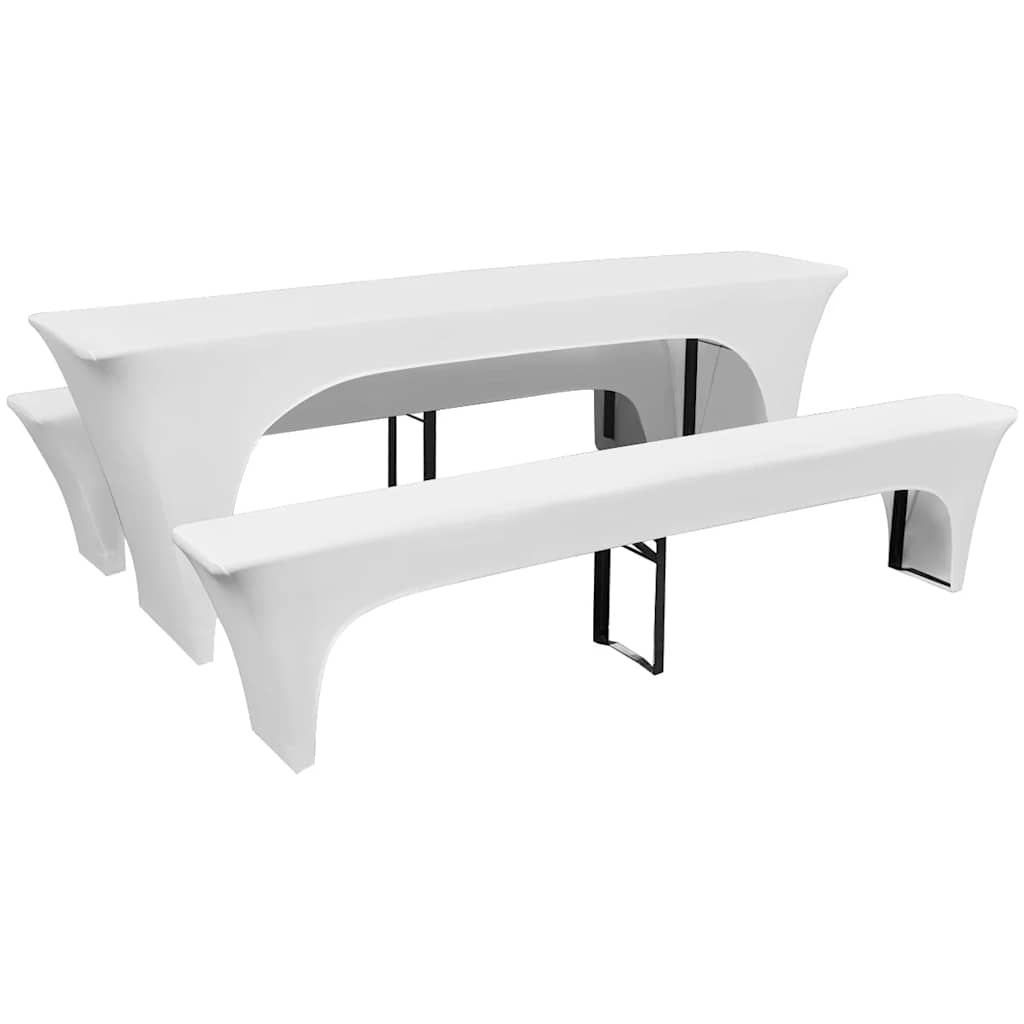 3 Slipcovers for Beer Table and Benches Stretch White 220 x 50 x 80 cm