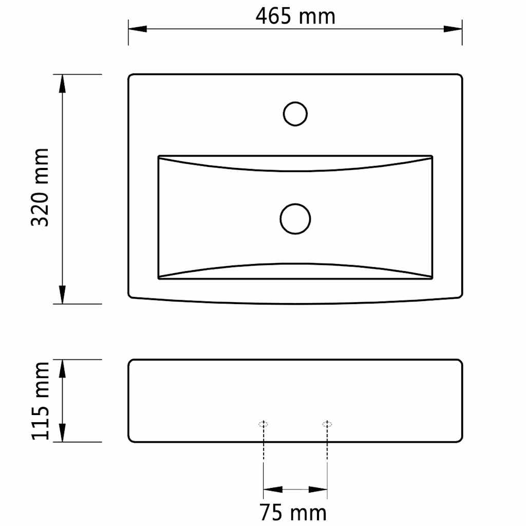 141932 Ceramic Bathroom Sink Basin Faucet/Overflow Hole White Rectangular