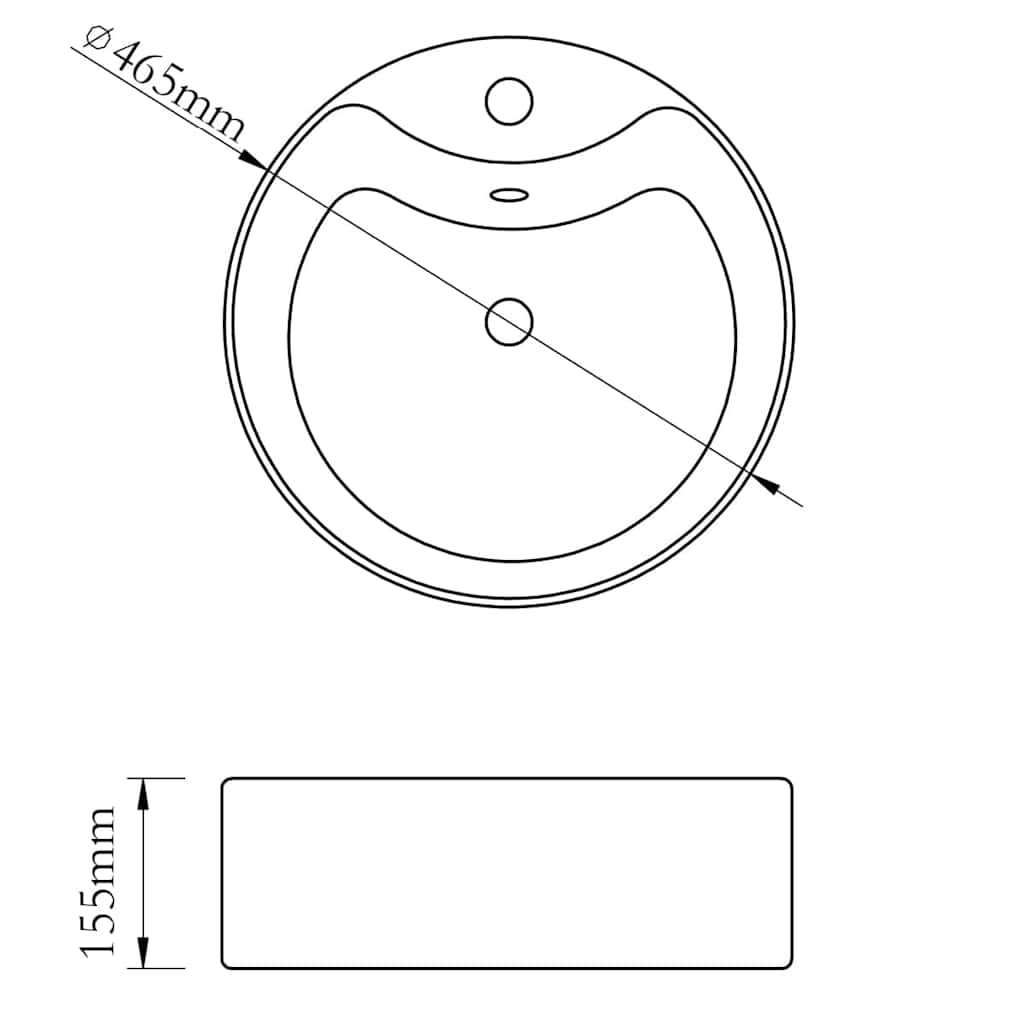 141939 Ceramic Bathroom Sink Basin Faucet/Overflow Hole Black Round