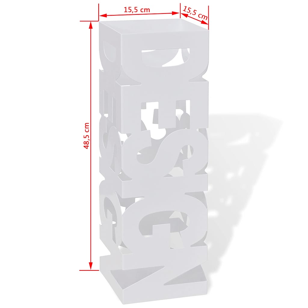 242467 White Square Umbrella Stand Storage Holder Walking Stick Steel 48,5 cm