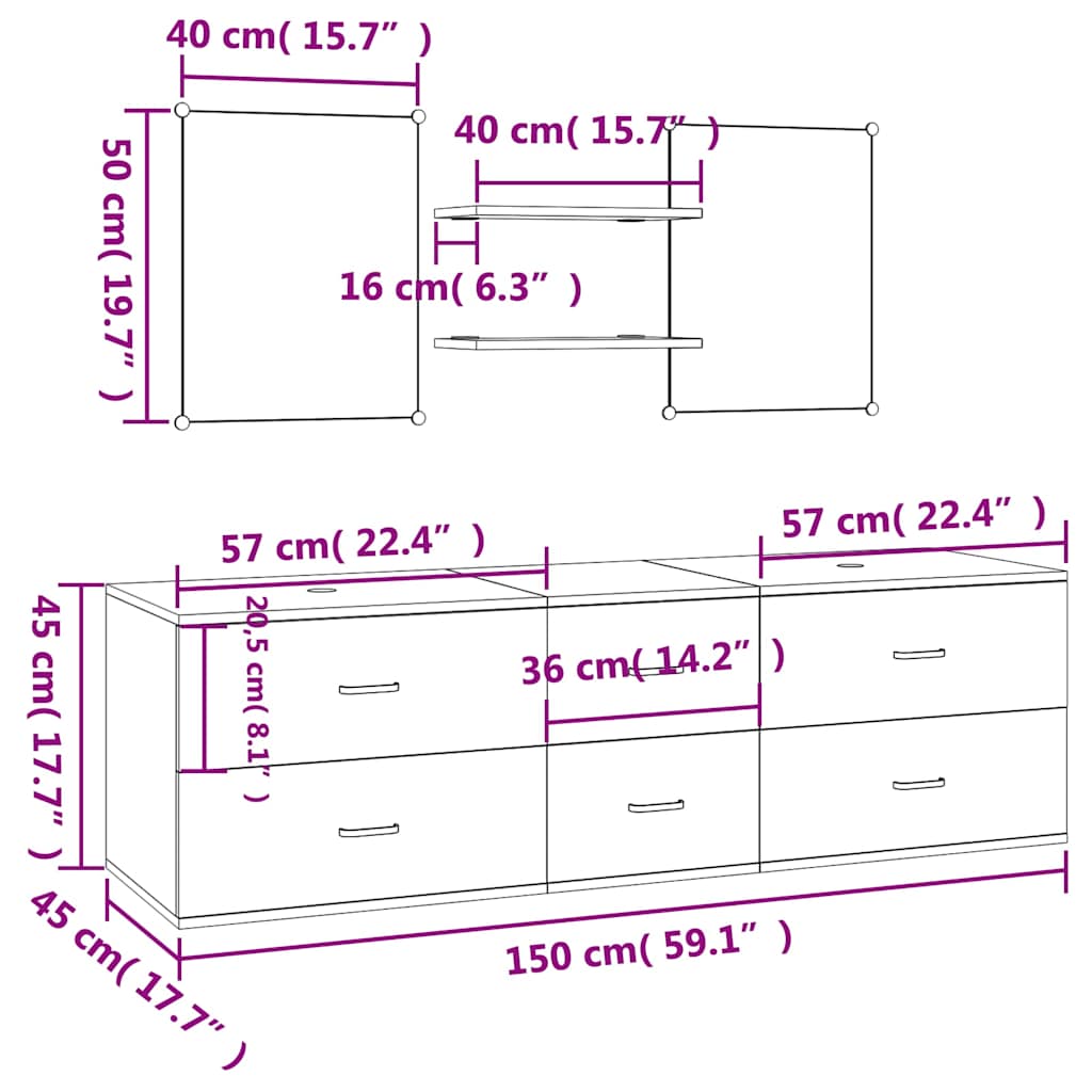 5 Piece Bathroom Furniture Set Black Engineered Wood